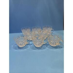 (8) Vintage Anchor Hocking Arlington Pressed Glass Fan Star Pattern Punch Cups
